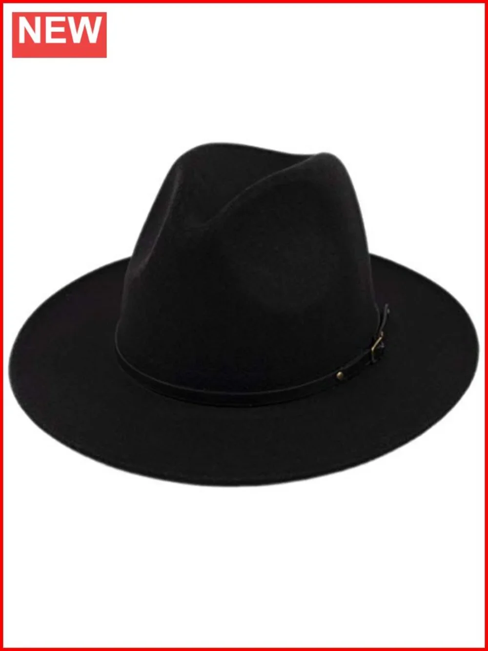 Wide Brim Wool Floppy Fedora Hat with Belt Buckle for Women